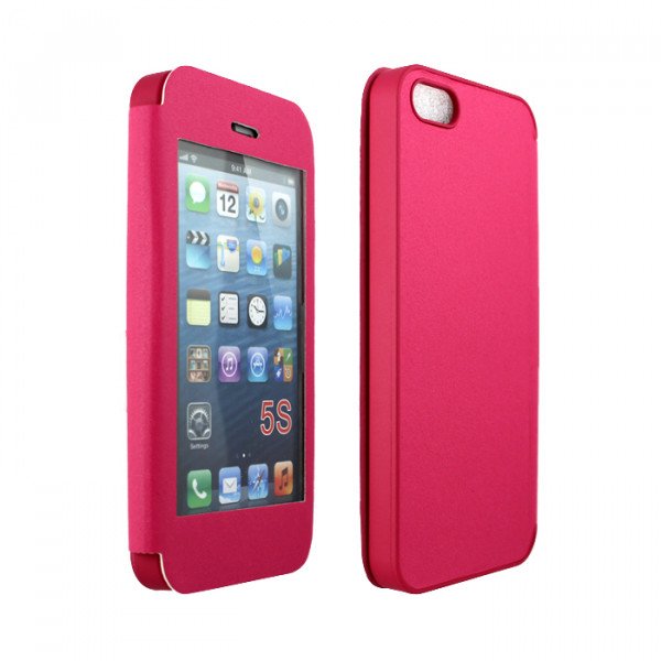 Wholesale iPhone 5 / 5S Slim Touch Screen Flip Leather Case (Hot Pink)